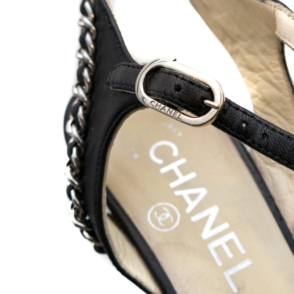 CHANEL black leather